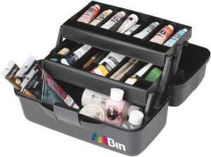 ArtBin 6892AG 2-Tray Art Supply Box, Portable Art & Craft Organizer with Lift-Up Trays, [1] Plastic Storage Case, Gray/Black Model number‎ 6892AG