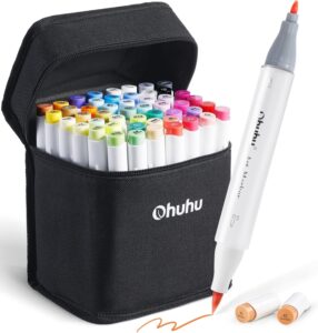 Ohuhu 48-Color Alcohol Brush Marker Set - Dual-Tip Art Markers for Adult Coloring and Illustration with Refillable Ink Model number‎ Y30-80400-24-OH