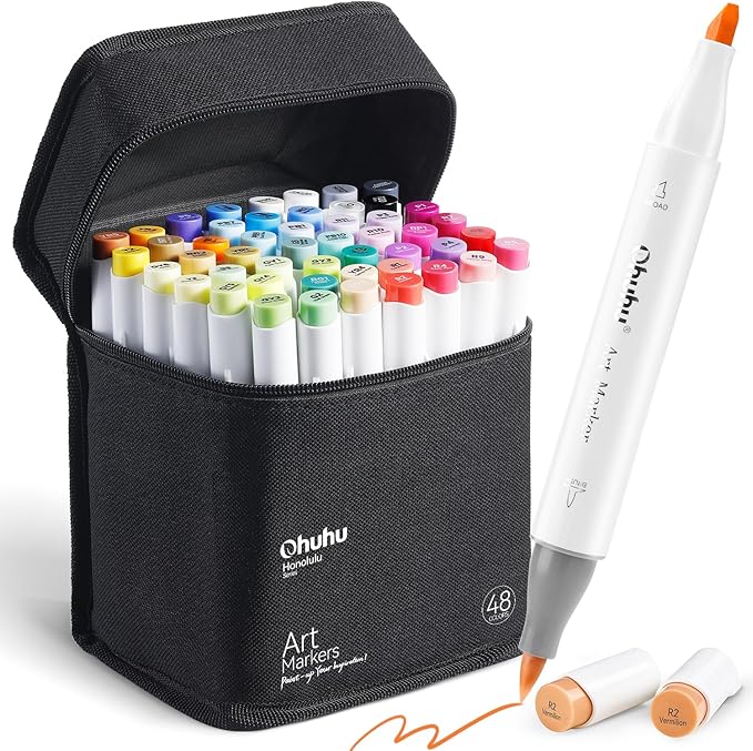 colorful markers in a black carry case