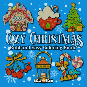 Christmas Coloring Book with blue background and christmas illustrations