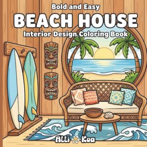 Beach house living room illustration with surfboards, wood walls